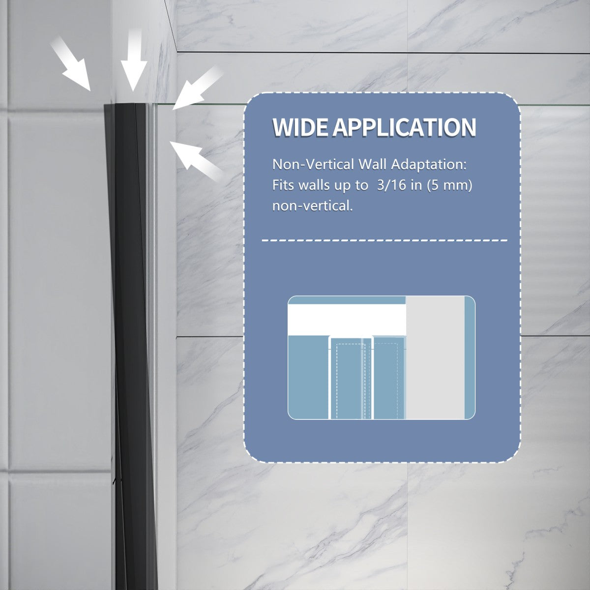 Valor Shower Door 24in.W x 72in.H Semi-Frameless Hinged Shower Door,Shower Room Glass Door with Clear Tempered Shower Glass Panel,Black