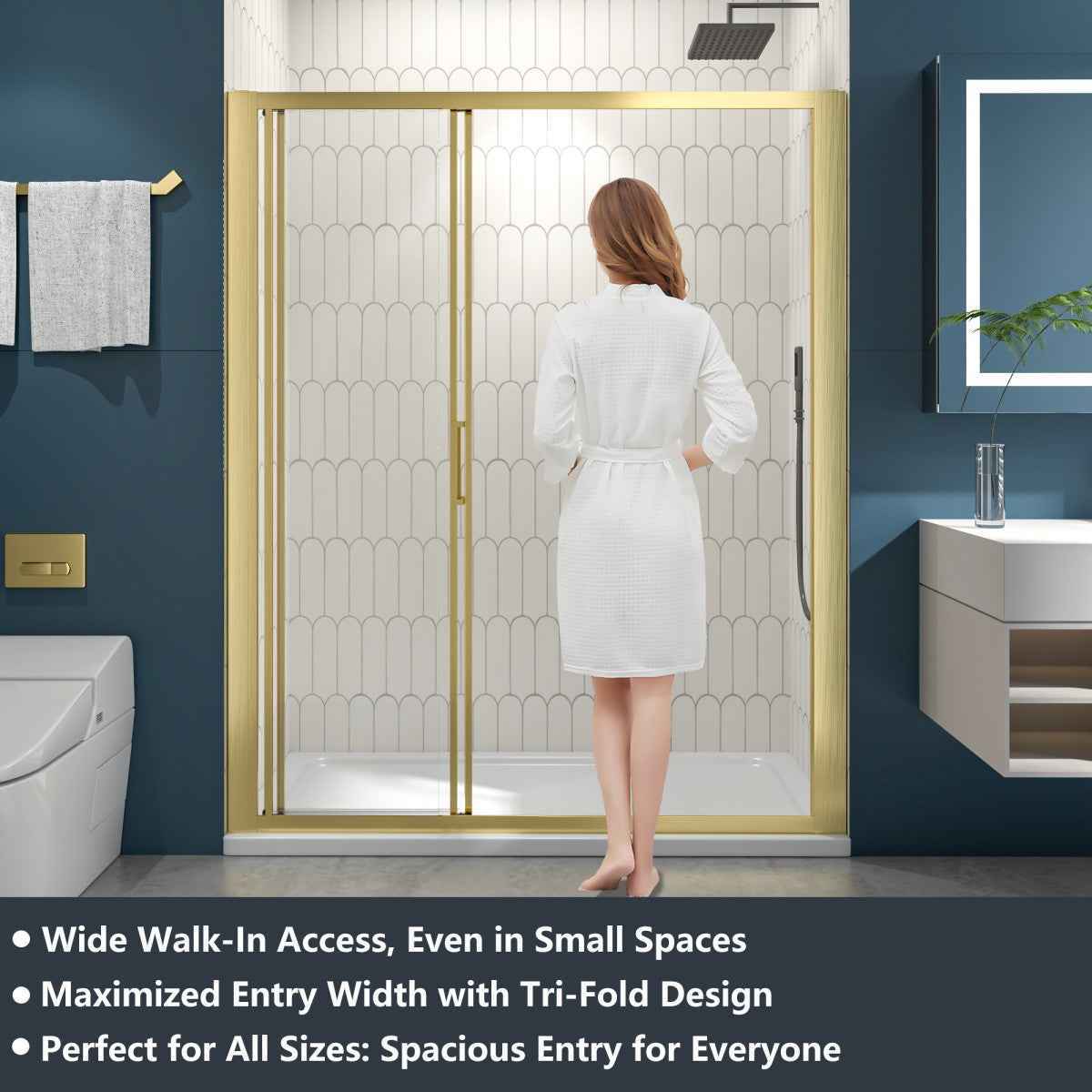 Nexus 56-60W x 70.H Easy Clean Triple Framed Sliding Shower Door with 1/4" (6mm) Clear SGCC Tempered Glass,Brushed Golde Finish (Copy) (Copy)