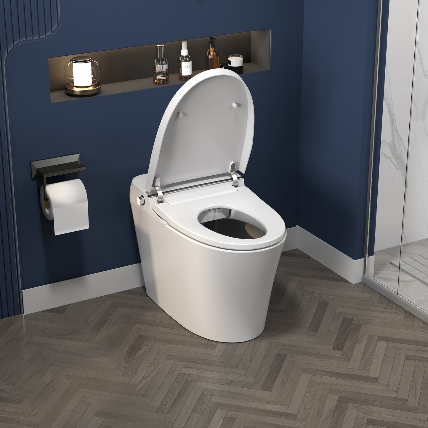 ExBrite Smart Toilet, Dual Flush 1-1.28 GPF, Tank less with Adjustable Temp Heated Seat, Foot sensor, Night Light,Power Outage Flushing