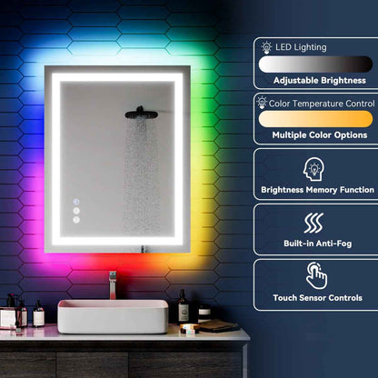 36"x 28" RGB Smart LED Bathroom Mirror–Color Changing Backlit Mirror with Anti-Fog & Dimmable Touch Control|Exbrite DYLUX