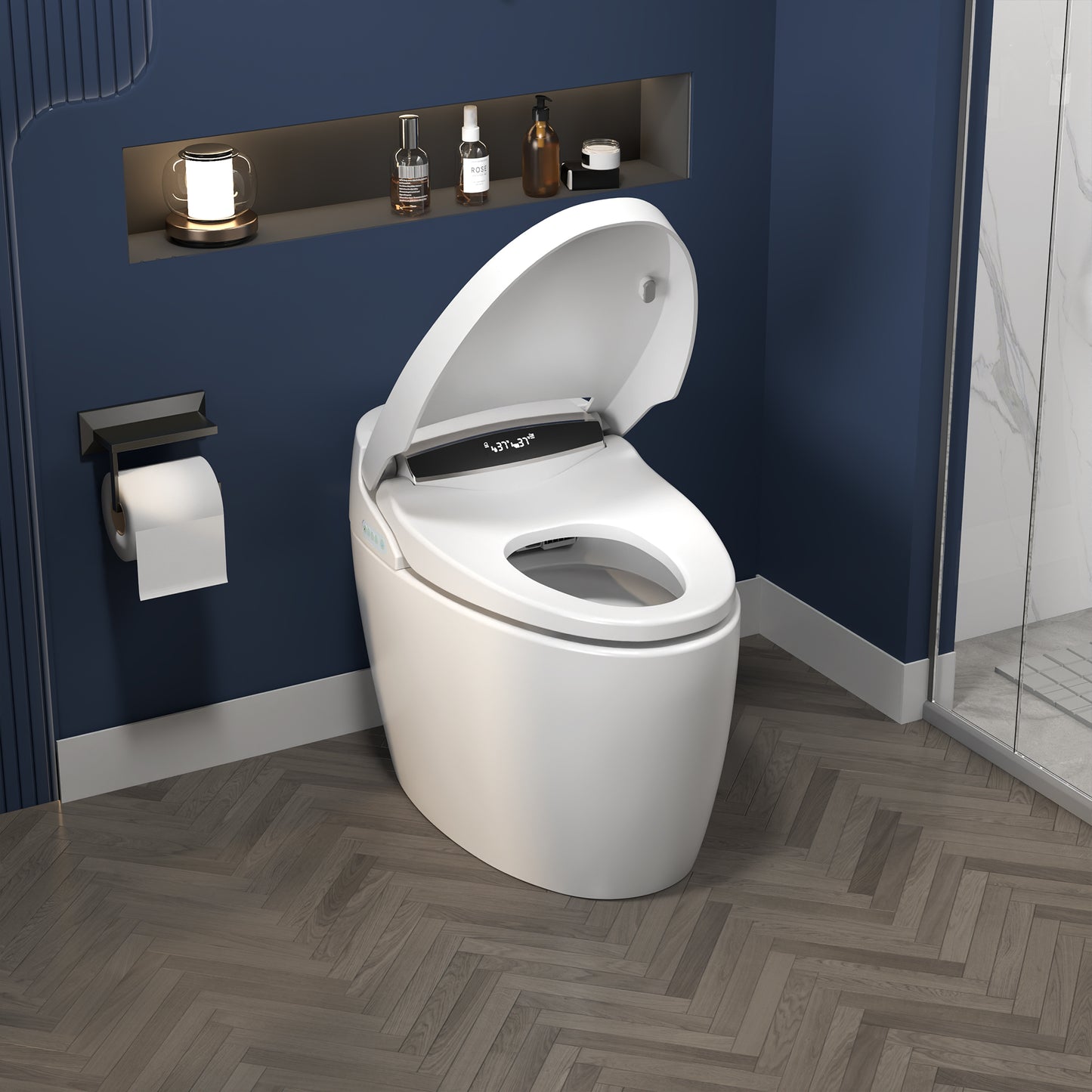 ExBrite Smart Toilets with Heated Bidet Seat Bidet toilet with Dryer and Warm Water,Portable toilet with bidet built.Intelligent Toilet Auto Open/Close Seat. Bidet toilet with Dryer and Warm Water