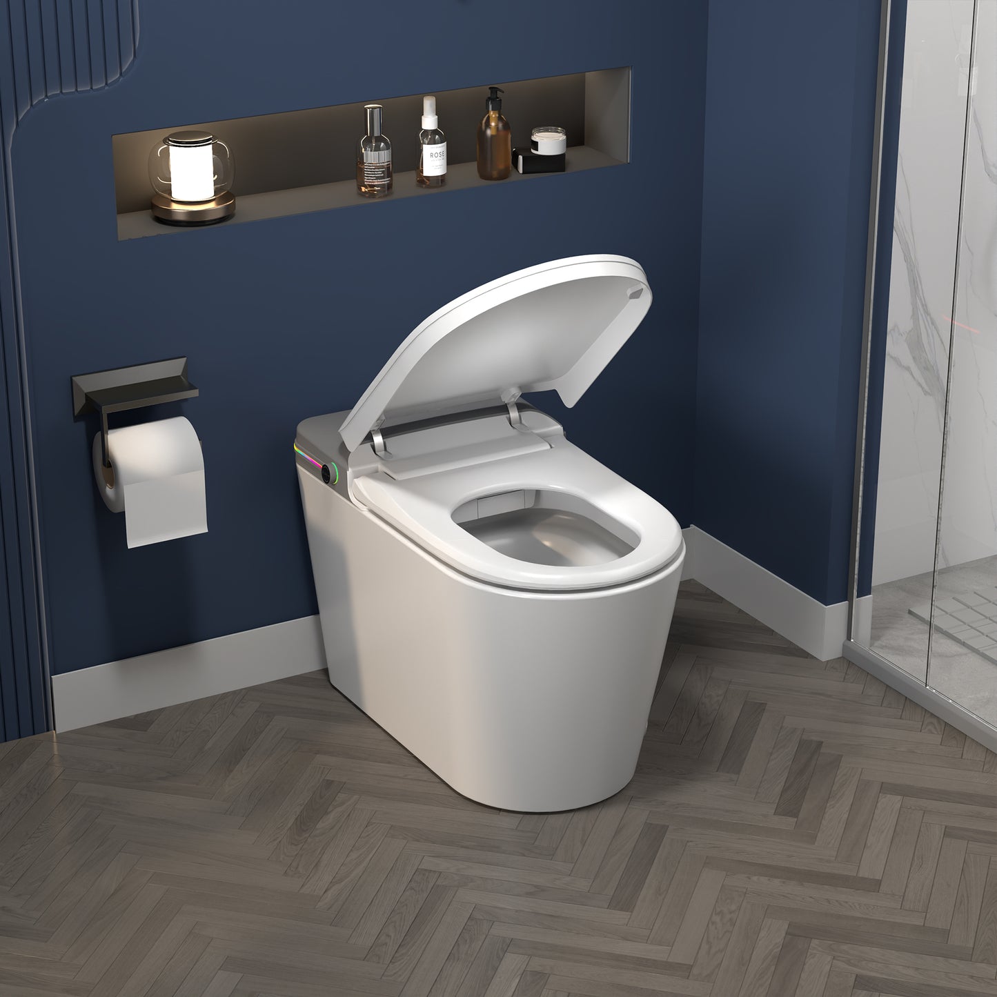 ExBrite Smart Bidet Toilet with Remote Control.Raised Tankless Toilet with LED Display. Auto Open/AutoHeated. Seat Toilet Bidet with Aromatherapy System.Warm Water And Dry.Off Seat Flush.Foot Sensor.