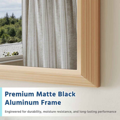 16" x 24" Modern, Elegant Rectangular Wall Mirror with Tempered Glass, Shatterproof, Rust-Resistant Light Wood Grain Aluminum Frame for Bathroom, Living Room & Hallway| Nolhurst