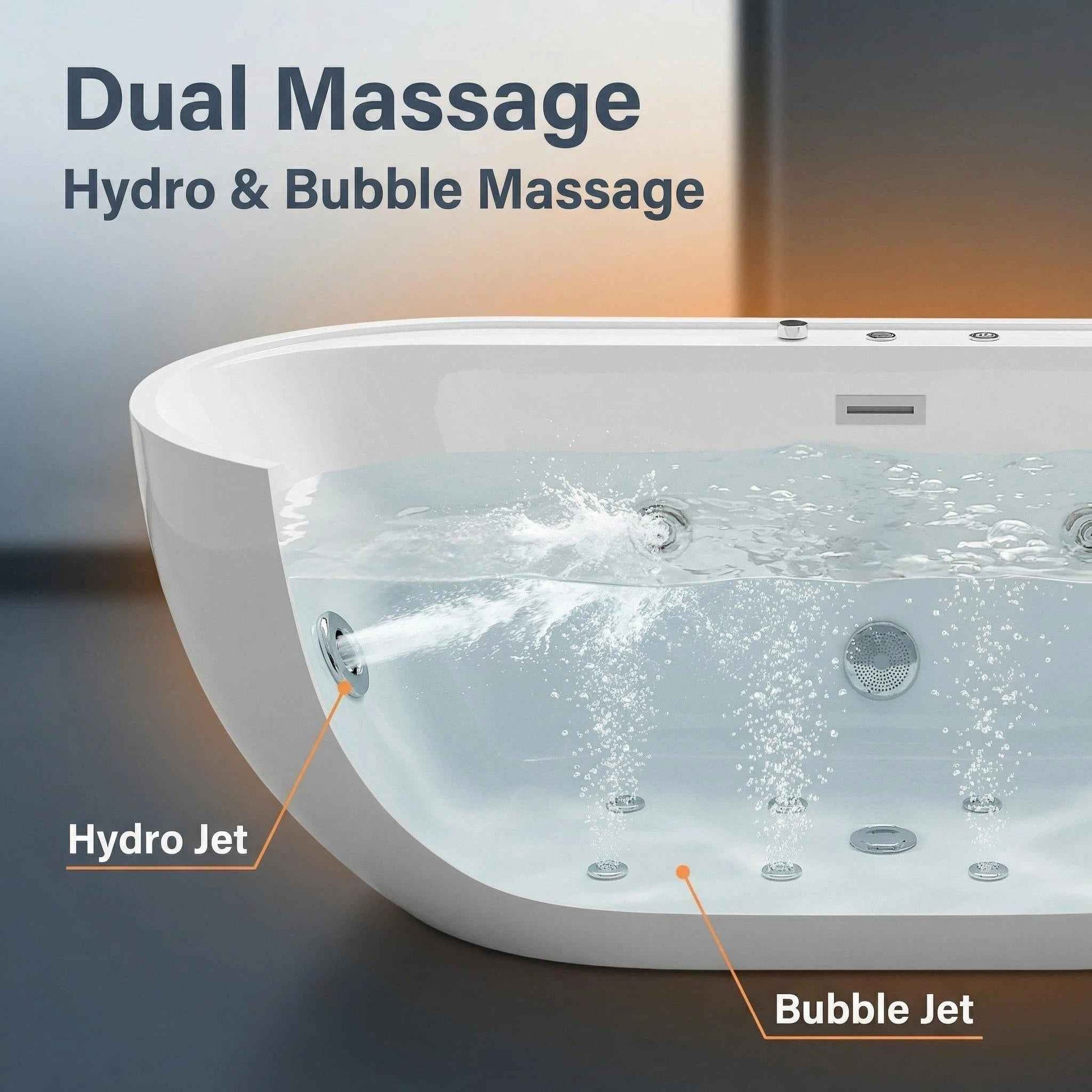 67" Whirlpool and Air Bath  Soaking Combination Tub with Adjustable Speed Air Blower and Air type control switch, White,AC-199B|Exbrite