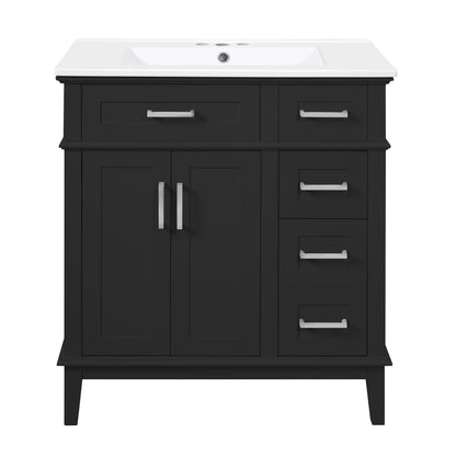 Exbrite 30-Inch Black Bathroom Vanity with Ceramic Sink and Two Drawers