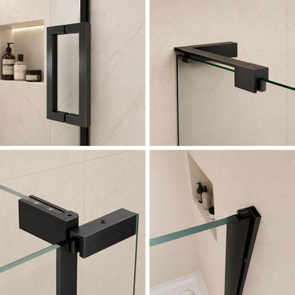 Custom Shower Glass | 10mm Tempered Clear Glass with Easy-Clean Film, Aluminum Frame & 304 Stainless Steel Handles