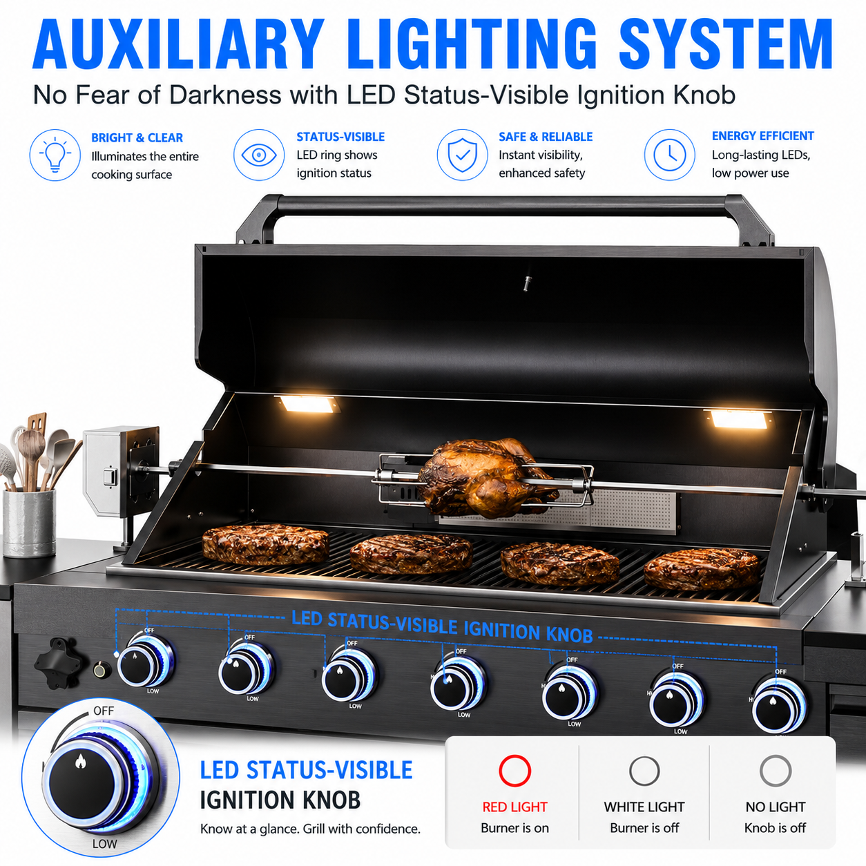 Outdoor Kitchen Island 82.5 Inch 6 Burner Propane Gas BBQ Grill 83500 BTU 304 Stainless Steel Black Color With CSA, ETL Certification + Sink + Refrigerator