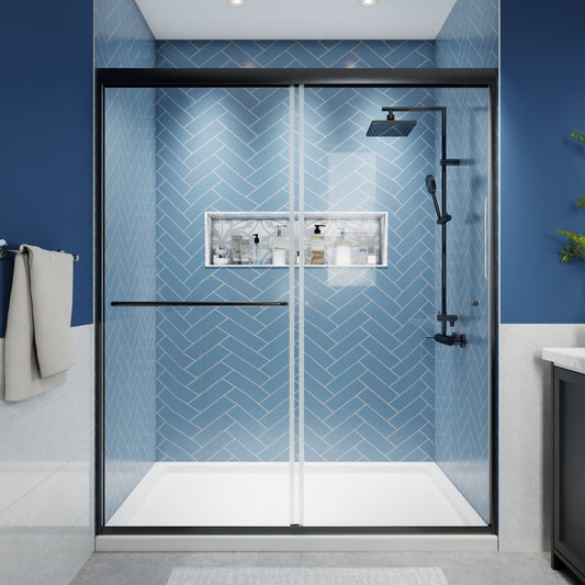 Glide Semi-Frameless Shower Door 56-60 in. W x 72 in. H Bypass Sliding Shower Enclosure,Matte Black,Double Sliding Glass Bathroom Doors