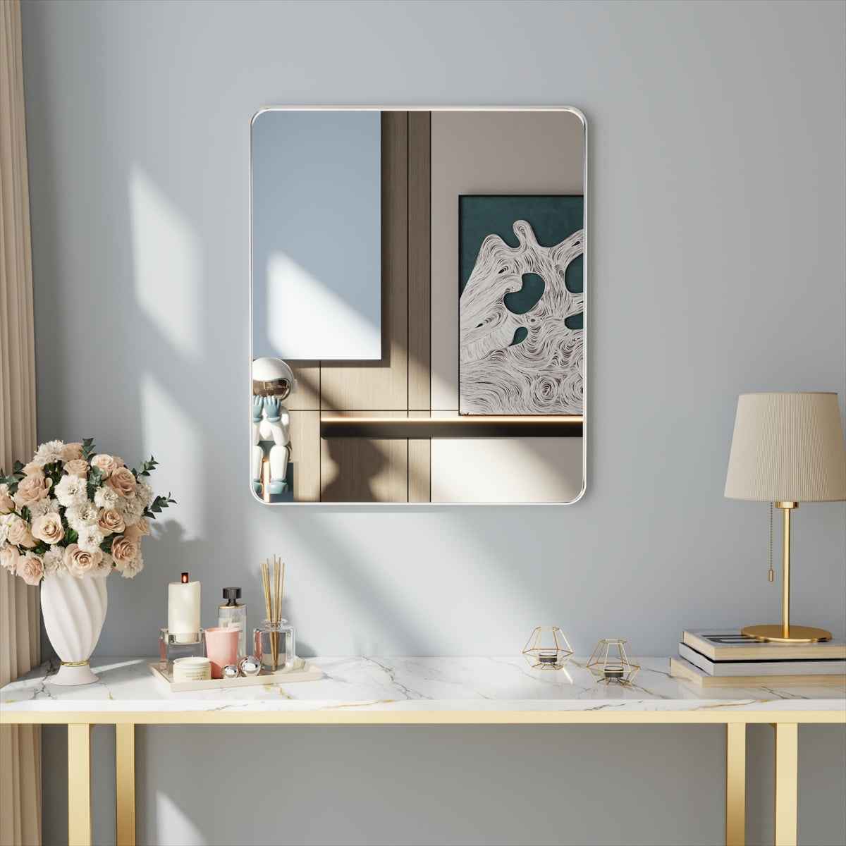 Noir 30" x 36" Silver Framed Rectangular Bathroom Mirror