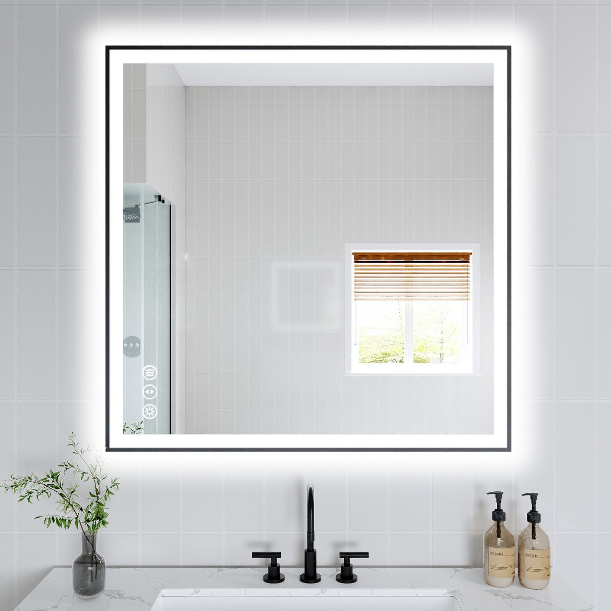 Apex-Noir 40"x32" Framed LED Lighted Bathroom Mirror