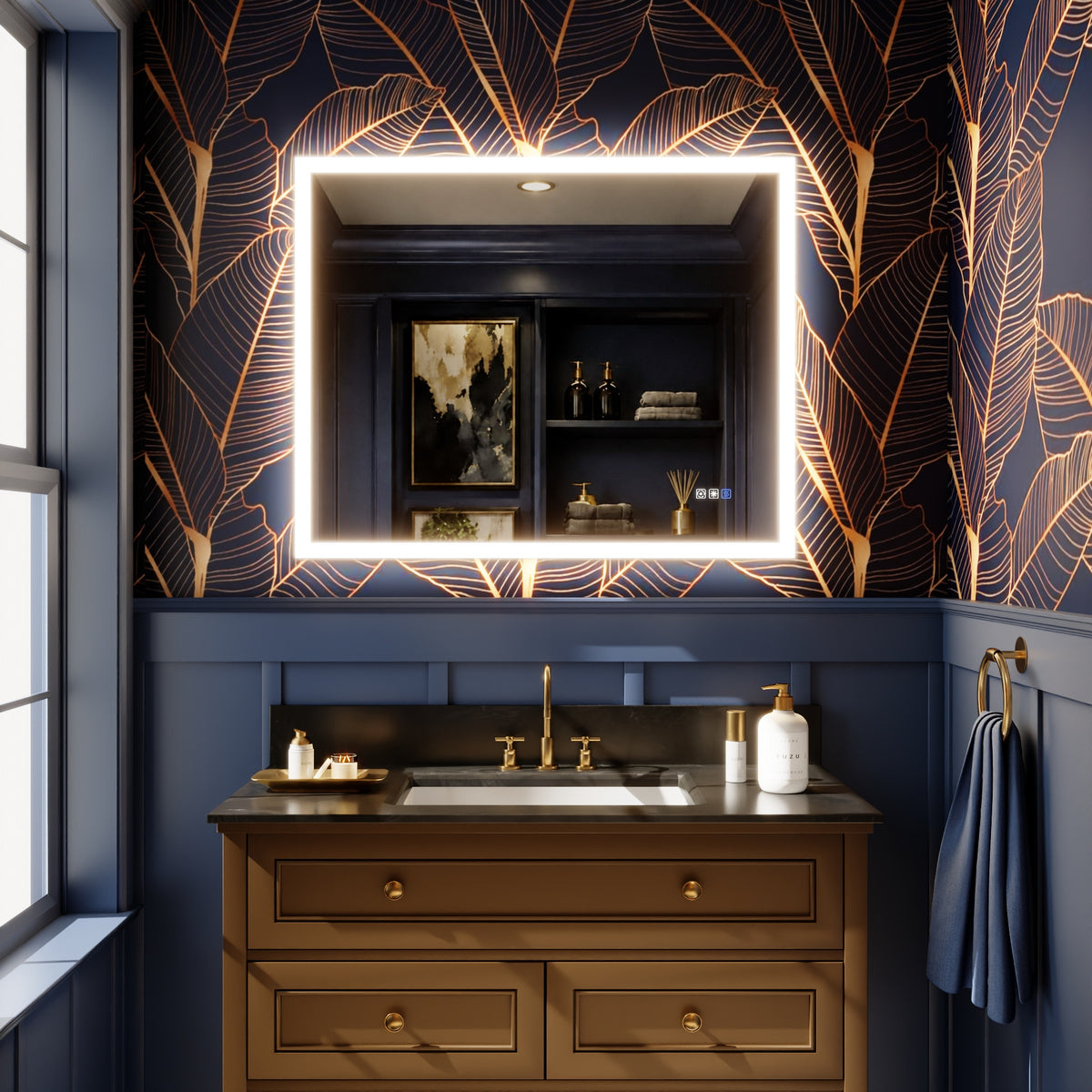 Solen 40" x 32" Frameless Rectangular Lighted Vanity Mirror with Anti-Fog and Bright LED Lighting Bathroom mirror