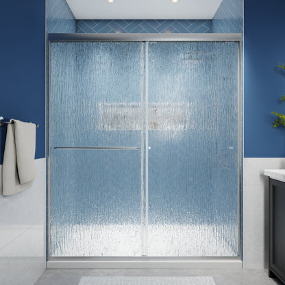 Glide-RA Semi-Frameless Shower Door 56-60 in. W x 70 in. H Bypass Sliding Shower Enclosure,Chrome,Double Sliding Rain Glass Doors
