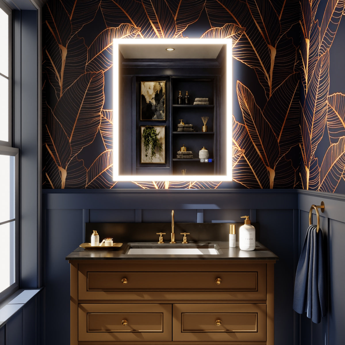 Solen 30" x 36" Frameless Rectangular Lighted Vanity Mirror with Anti-Fog and Bright LED Lighting Bathroom mirror