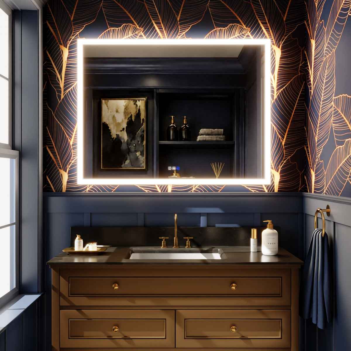 Solen 48" x 36" Frameless Rectangular Lighted Vanity Mirror with Anti-Fog and Bright LED Lighting