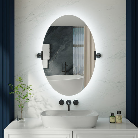 24"x 36" Navi-pro Frameless Oval 3-Color Backlit Pivoting LED Bathroom Mirror