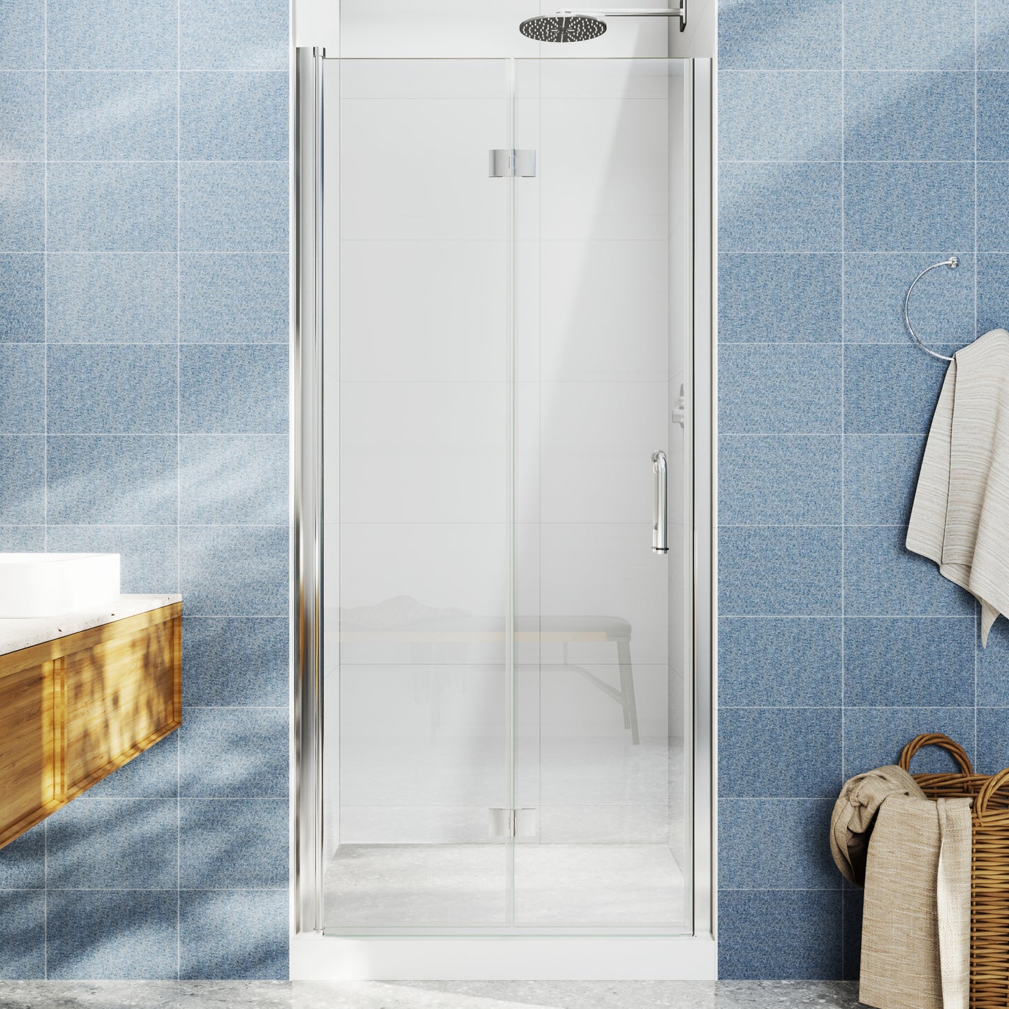 Adapt Allsumhome Bifold Shower Door 30-32 in.W x 72 in.H Pivot Swing Shower Doors,Chrome,Clear Tempered Shower Glass