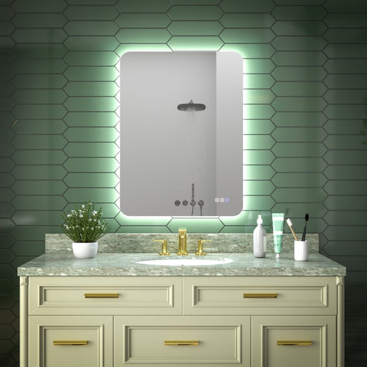 Brivaro 24" x 32" Backlit LED Bathroom Mirror with Nano-Tempered Glass, Anti-Fog, Dimmable, 3 Lighting Modes