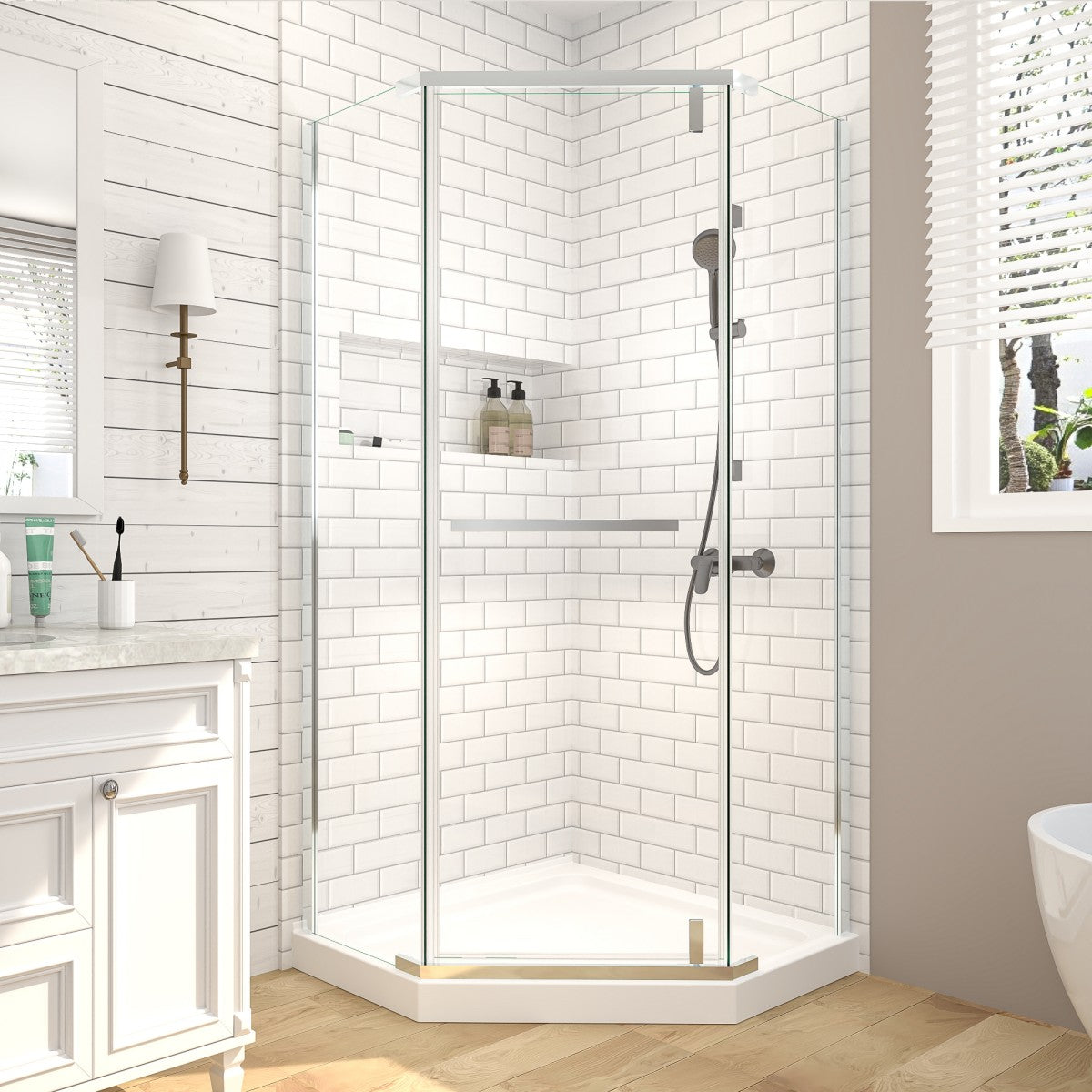 Prism Neo-Angle Framed Shower Door 36 in. W x 72 in. H Corner