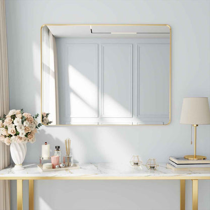 Noir 48" x 36" Gold Framed Rectangular Bathroom Mirror