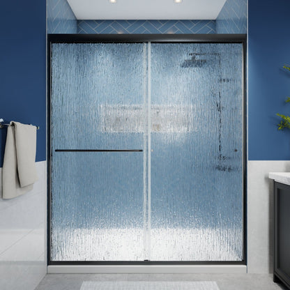 Glide-RA Semi-Frameless Shower Door 56-60 in. W x 70 in. H Bypass Sliding Shower Enclosure,Matte Black,Double Sliding Rain Glass Doors