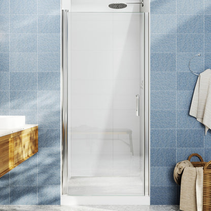 Classy 34-36" W x 72" H Pivot Semi-Frameless Shower Door Chrome Install Glass Shower Door