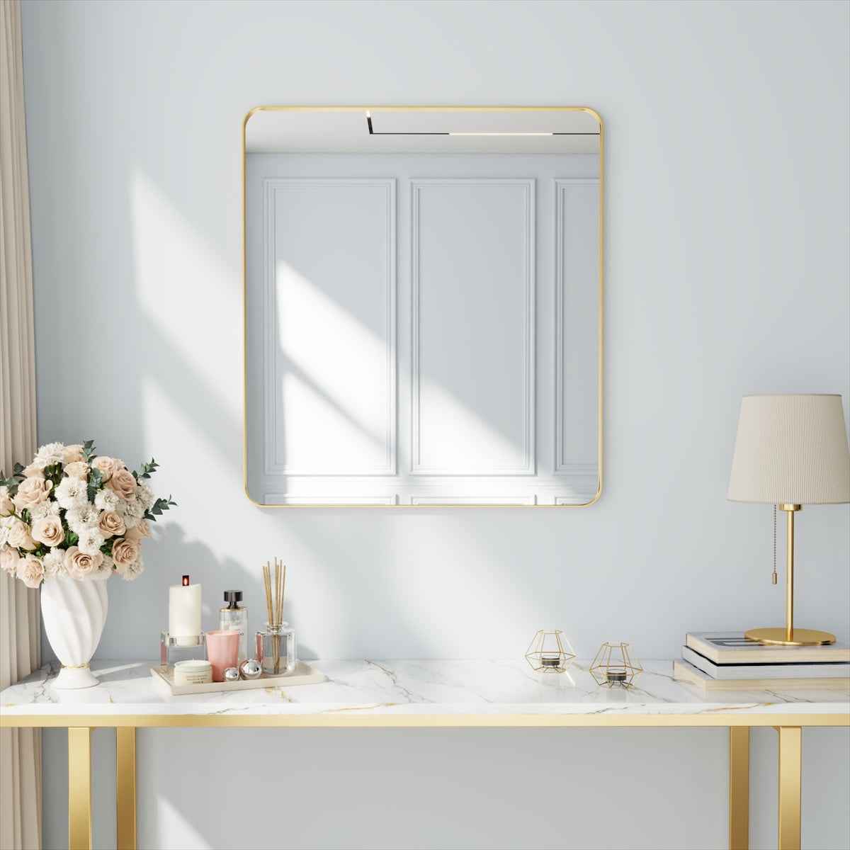 Noir 32" x 36" Gold Framed Rectangular Bathroom Mirror