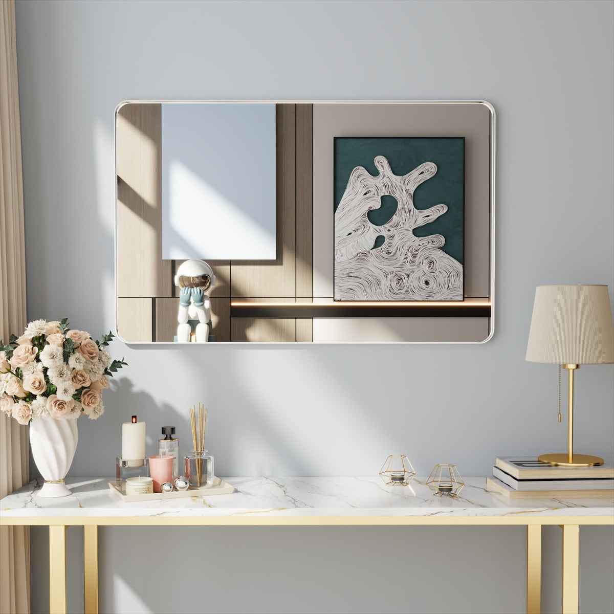 Noir 48" x 30" Silver Framed Rectangular Bathroom Mirror