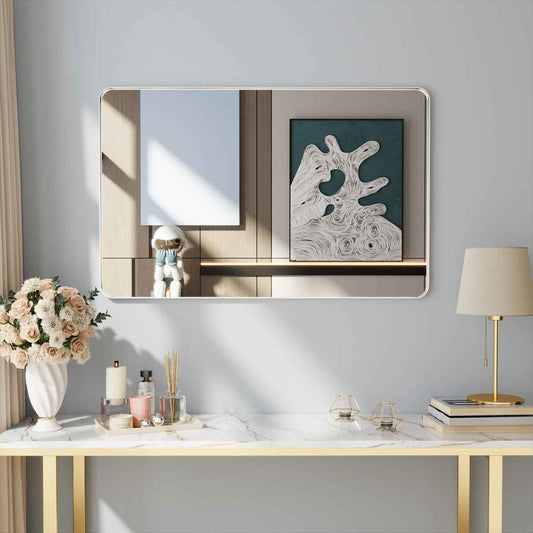 Noir 48" x 30" Silver Framed Rectangular Bathroom Mirror
