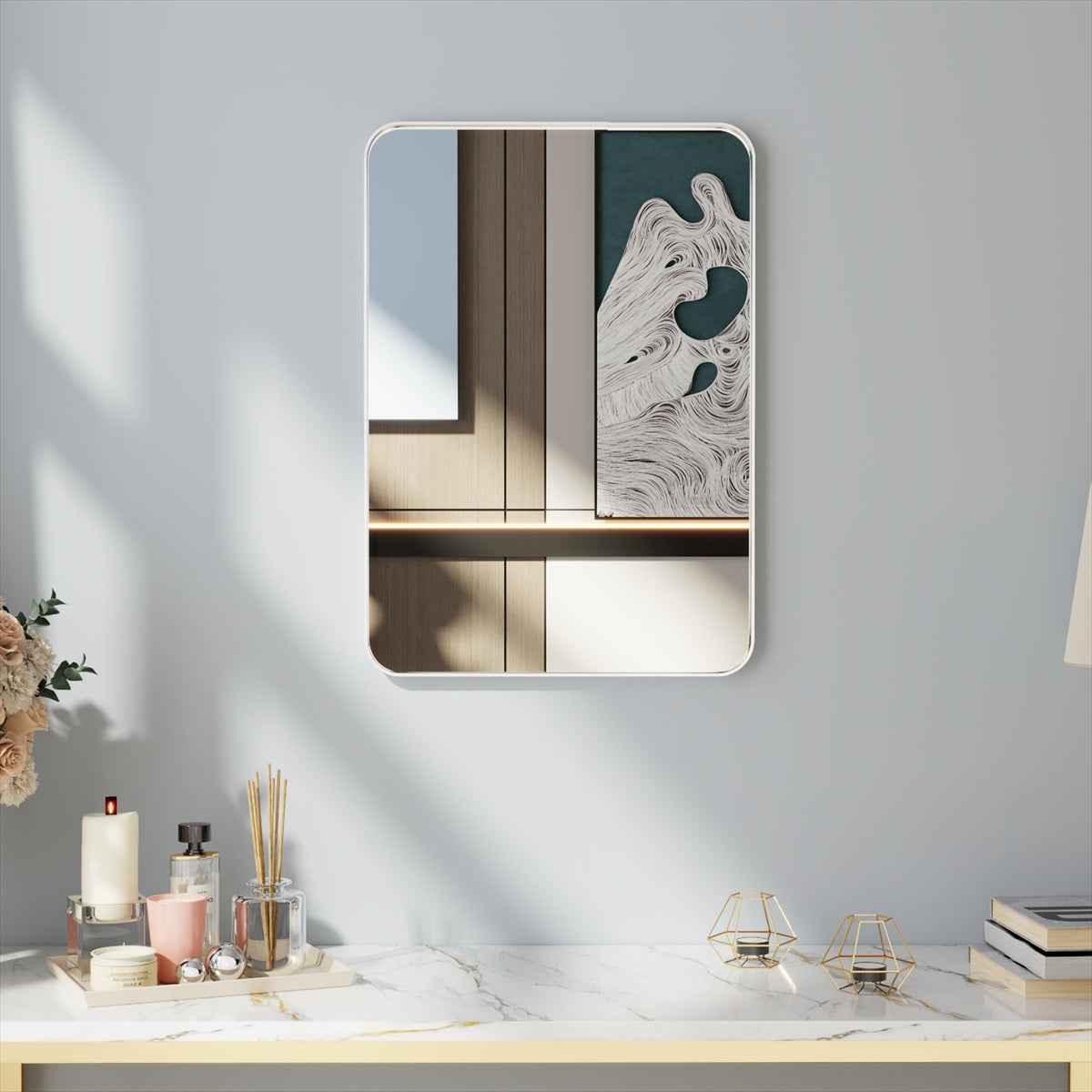 Noir 20" x 28" Silver Framed Rectangular Bathroom Mirror