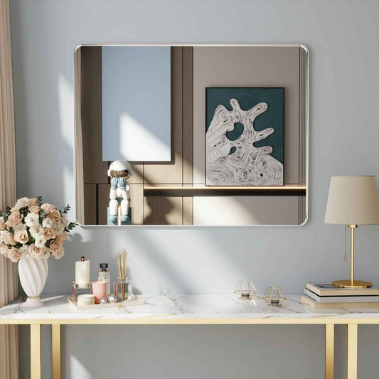 Noir 48" x 36" Silver Framed Rectangular Bathroom Mirror