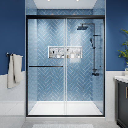 Glide 50-54 in. W x 70 in. H Sliding Glass Shower Doors Frame in Black,Clear Tempered Glass