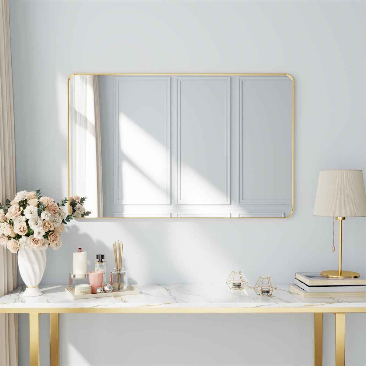 Noir 48" x 30" Gold Framed Rectangular Bathroom Mirror