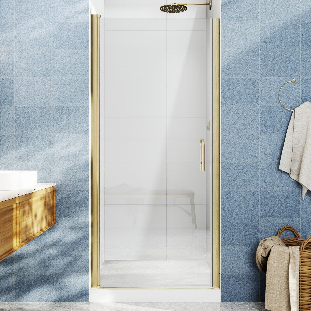 Classy 30-32"x72" Frameless Shower Door in Brush Gold,Water Repellent Glass with Seal Strip Parts and Handle,6mm Glass Shower Door
