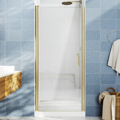 Classy 30-32"x72" Frameless Shower Door in Brush Gold,Water Repellent Glass with Seal Strip Parts and Handle,6mm Glass Shower Door