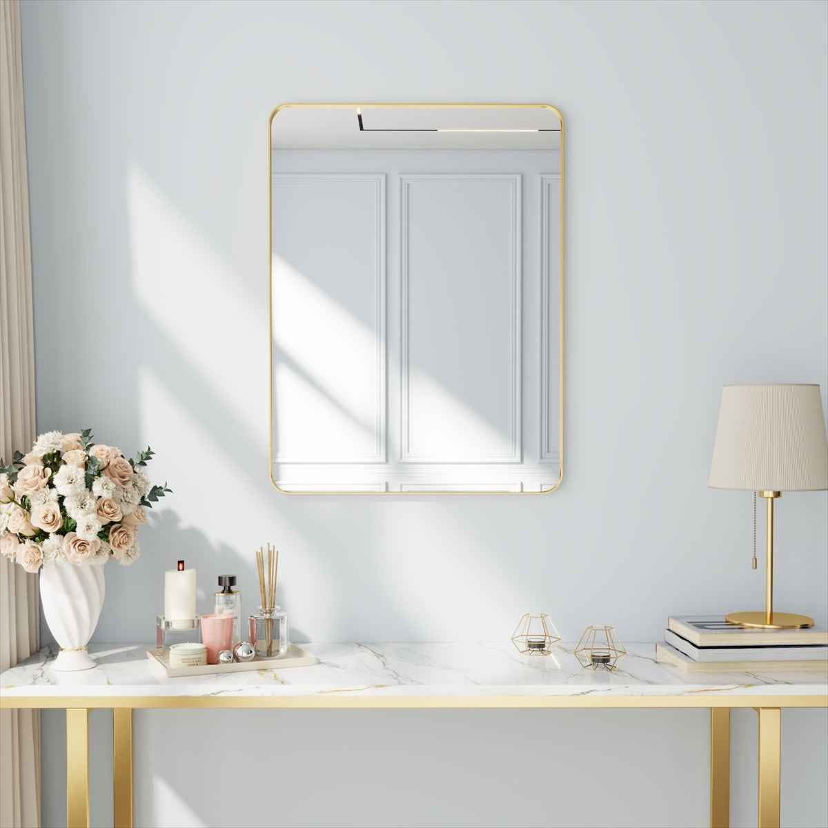 Noir 28" x 36" Gold Framed Rectangular Bathroom Mirror