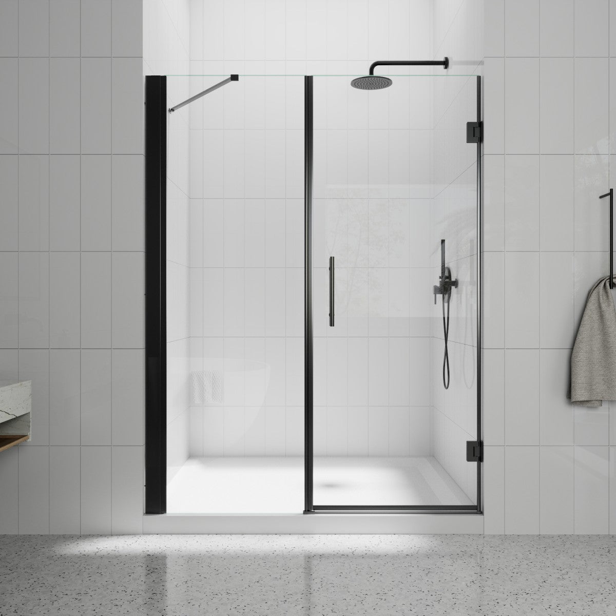 Valor-W Allsumhome 56-58"Wx71"H Semi-Frameless Pivot Glass Shower Door,Pivot Shower Door,SGCC Tempered Glass,Matte Black,Reversible Installation