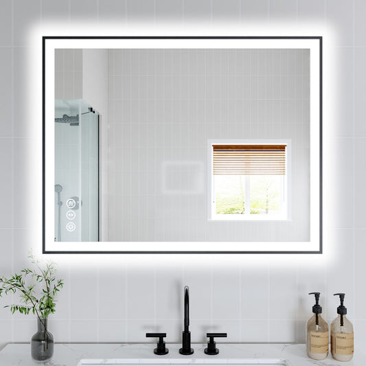 Apex-Noir 28"x36" Framed LED Lighted Bathroom Mirror