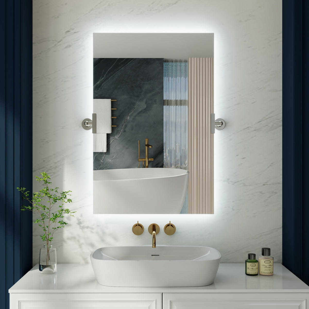 24"x 36" Navi-pro  Frameless Rectangular 3-Color Backlit Pivoting LED Bathroom Mirror