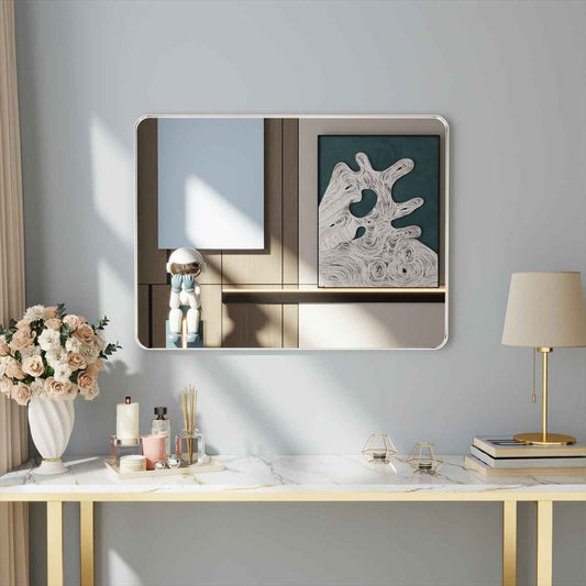 Noir 40" x 30" Silver Framed Rectangular Bathroom Mirror
