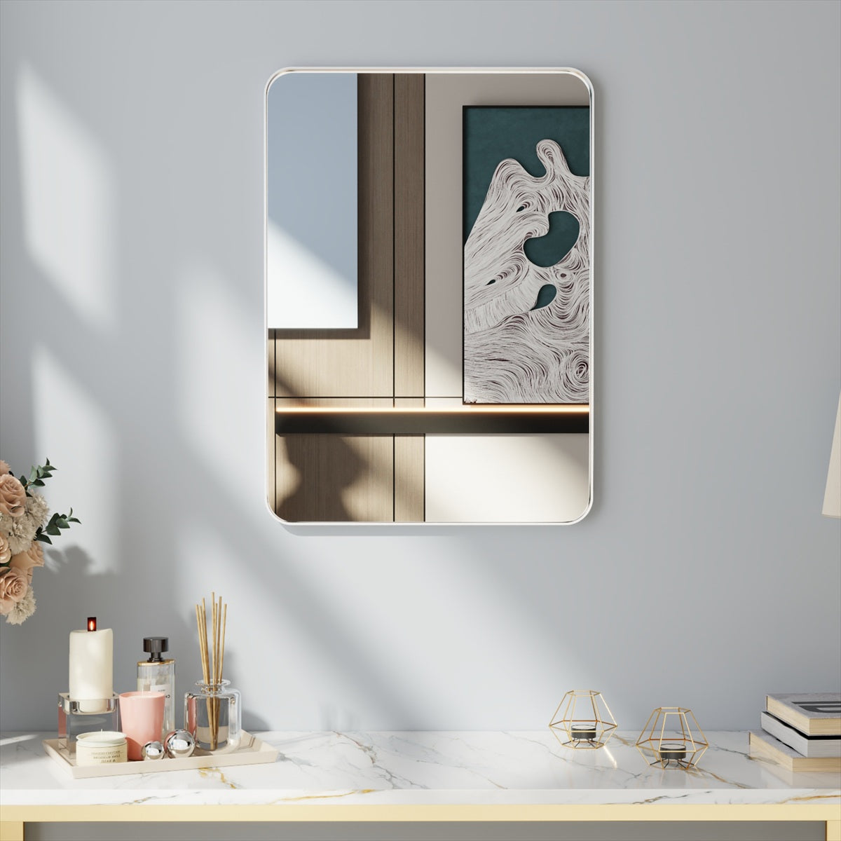 Noir 22" x 30" Silver Framed Rectangular Bathroom Mirror