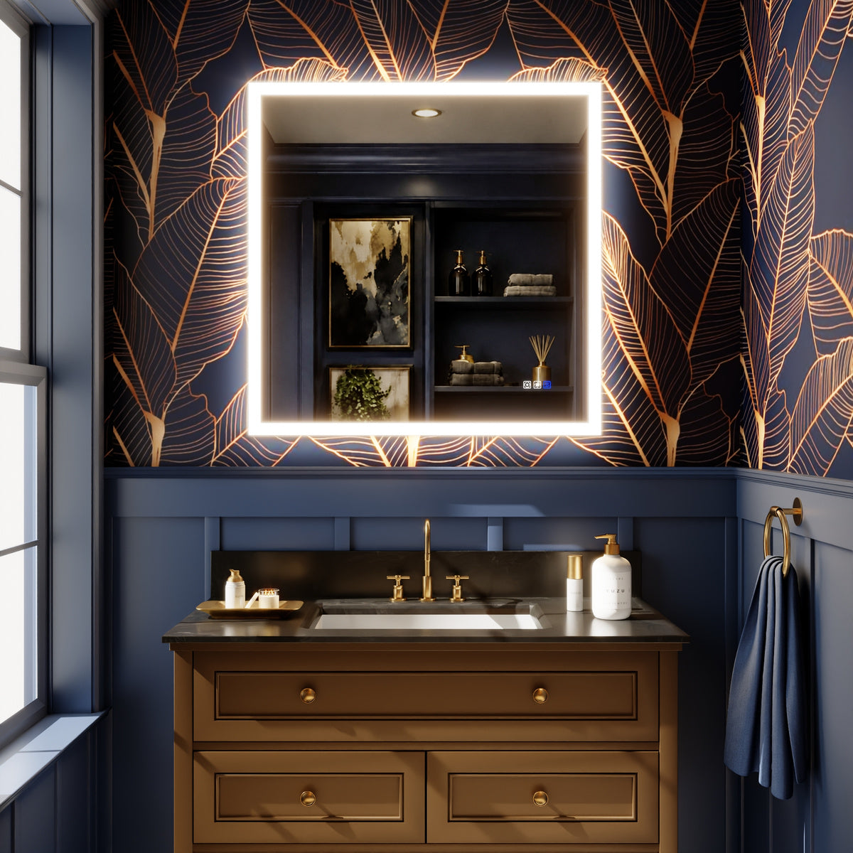 Solen 36" x 36" Frameless Rectangular Lighted Vanity Mirror with Anti-Fog and Bright LED Lighting Bathroom mirror