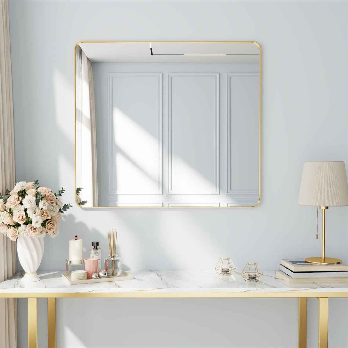 Noir 40" x 36" Gold Framed Rectangular Bathroom Mirror
