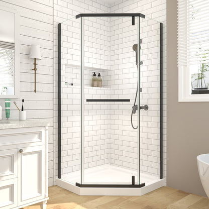 Prism Neo-Angle Frameless Shower Door 36 in. W x 72 in. H Corner Shower Enclosure with 6mm Clear Glass,Pivot Shower Doors,Matte Black