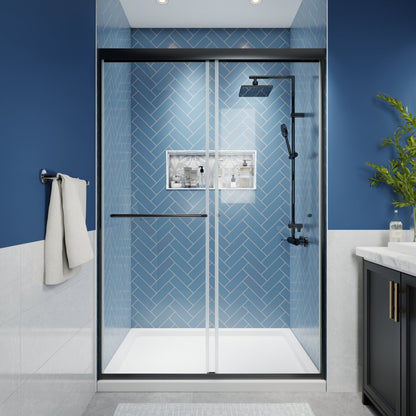 Glide 44-48" Wide x 70" High Sliding Glass Shower Doors Frame in Black,Clear Tempered Glass