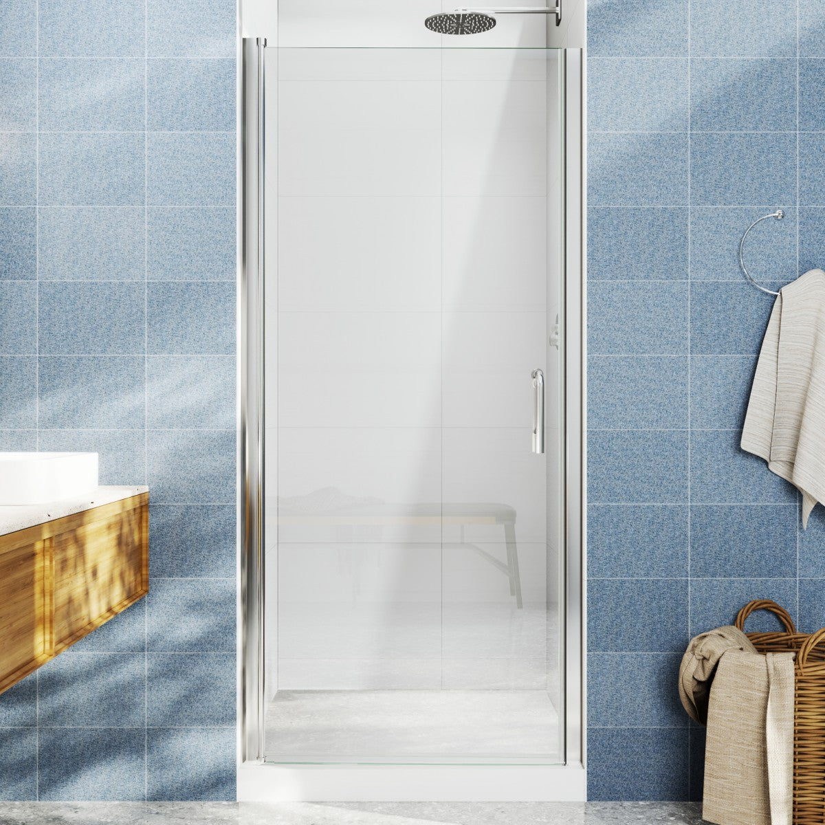 Classy 30-32" W x 72" H Pivot Shower Door Semi-Frameless Chrome Glass Shower Door with Handle