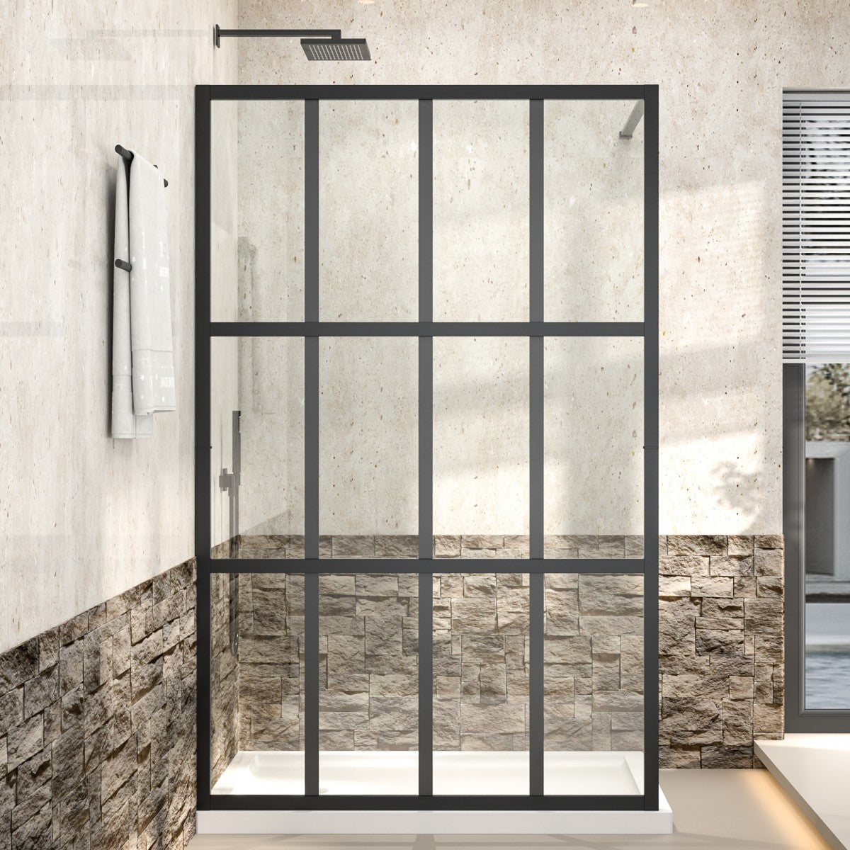 Atlas 46" X 72" Black Shower Door Clear Tempered Glass Framed Shower Screen Walk-in,Corner shower door