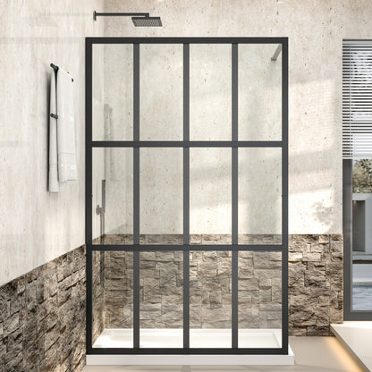 Atlas 46" X 72" Black Shower Door Clear Tempered Glass Framed Shower Screen Walk-in,Corner shower door