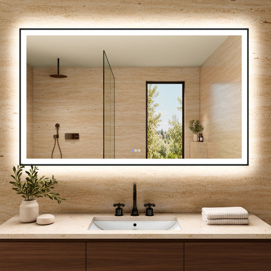 Apex-Noir 60"x36" Framed LED Lighted Bathroom Mirror