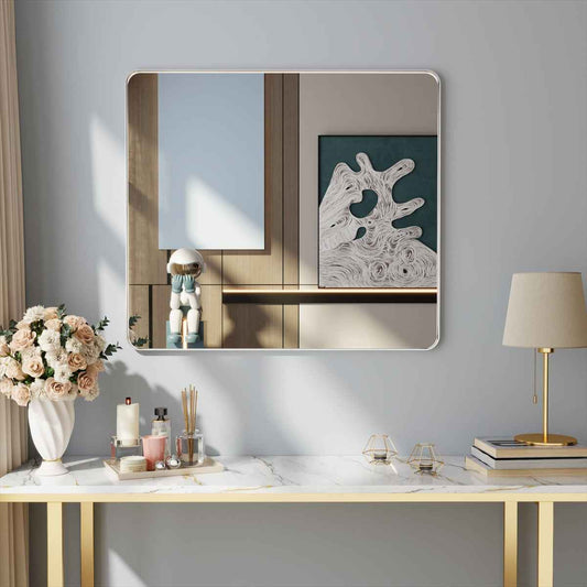 Noir 40" x 36" Silver Framed Rectangular Bathroom Mirror
