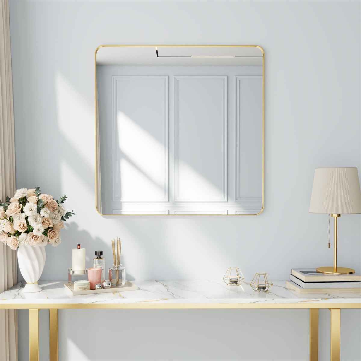 Noir 36" x 36" Gold Framed Rectangular Bathroom Mirror